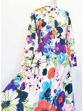 VINTAGE 60s 70s Womens Vibrant Floral Long sleeve Boho Maxi Dress M/L